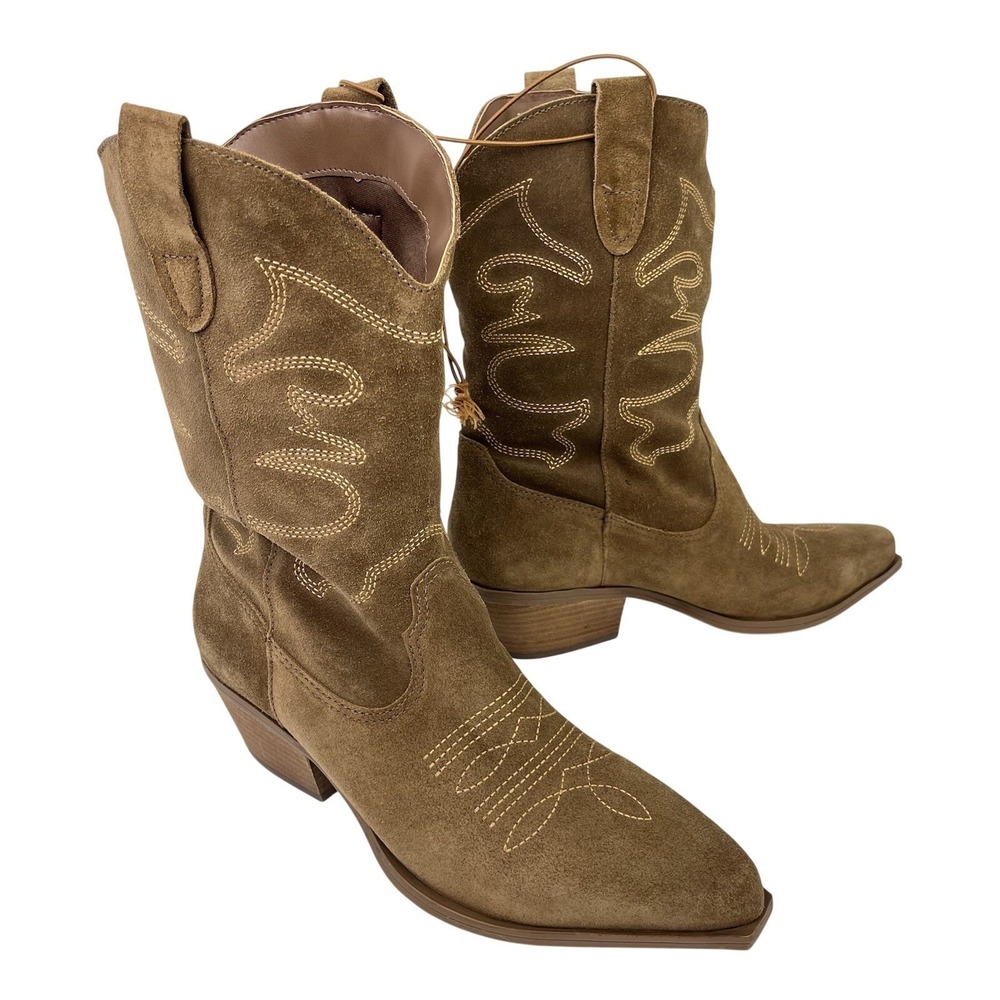 Steve Madden Josefine Boots Western Cowboy Shoes Women Size 10 Leather Taupe New